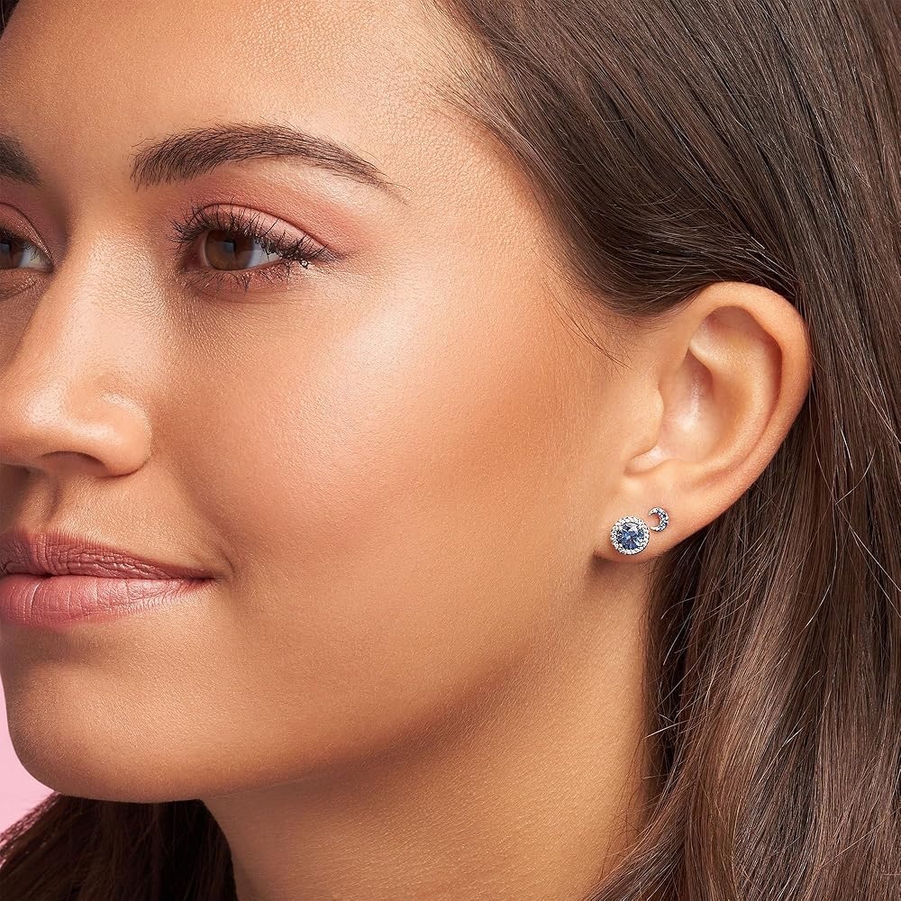 NEW PANDORA BLUE ROUND SPARKLE EARRINGS - Picture 4 of 6